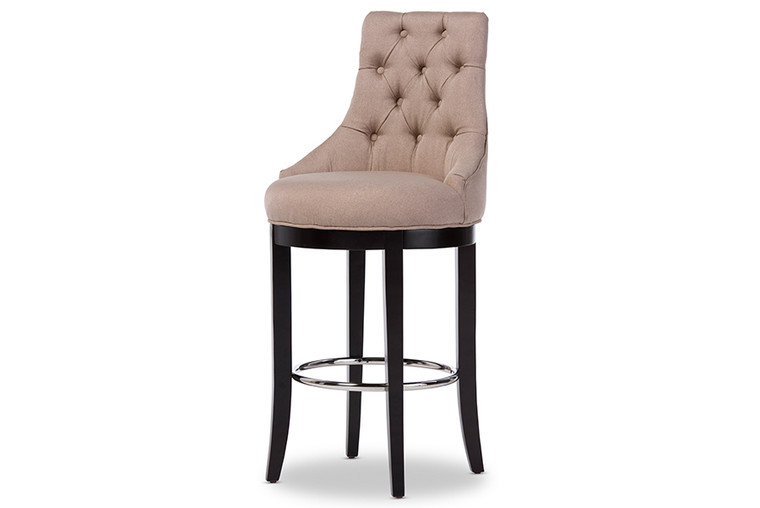 Monyhar Todern and Contemporary Button-tufted Fabric Upholstered Bar Stool with Metal Footrest | Beige