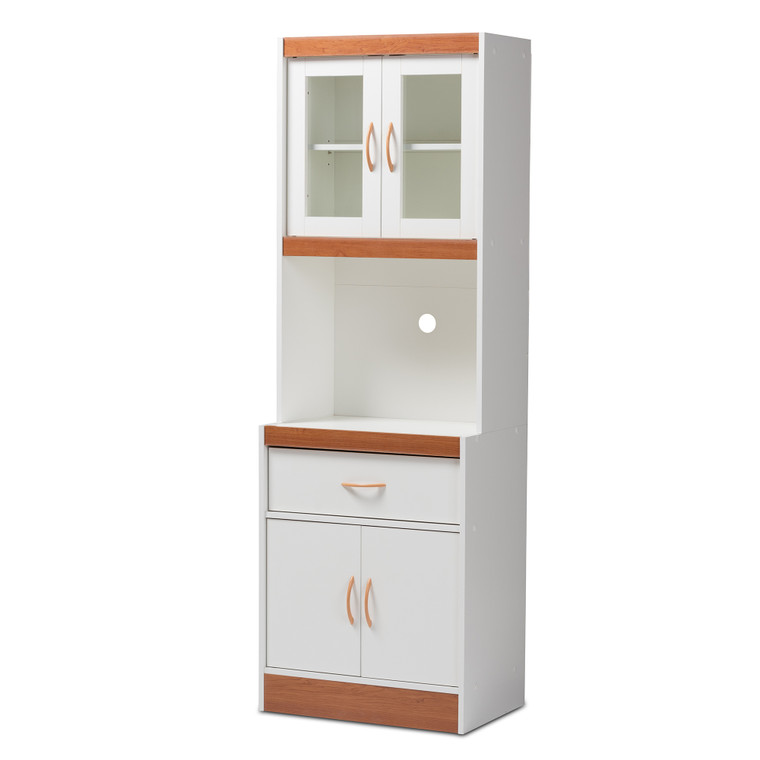 Anaraul Todern and Contemporary and Cherry Finished Kitchen Cabinet and Hutch | White/Cherry Brown