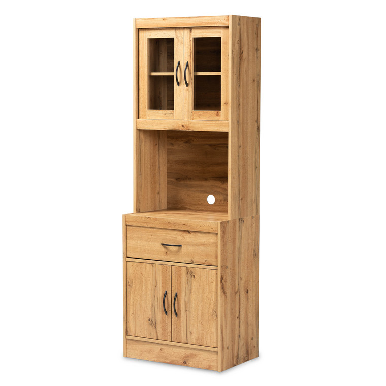 Anaraul Todern and Contemporary Wood Kitchen Cabinet and Hutch | Oak Brown