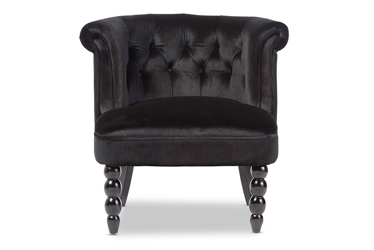 Flak Victorian Style Contemporary Velvet Fabric Upholstered Vanity Accent Chair | Black