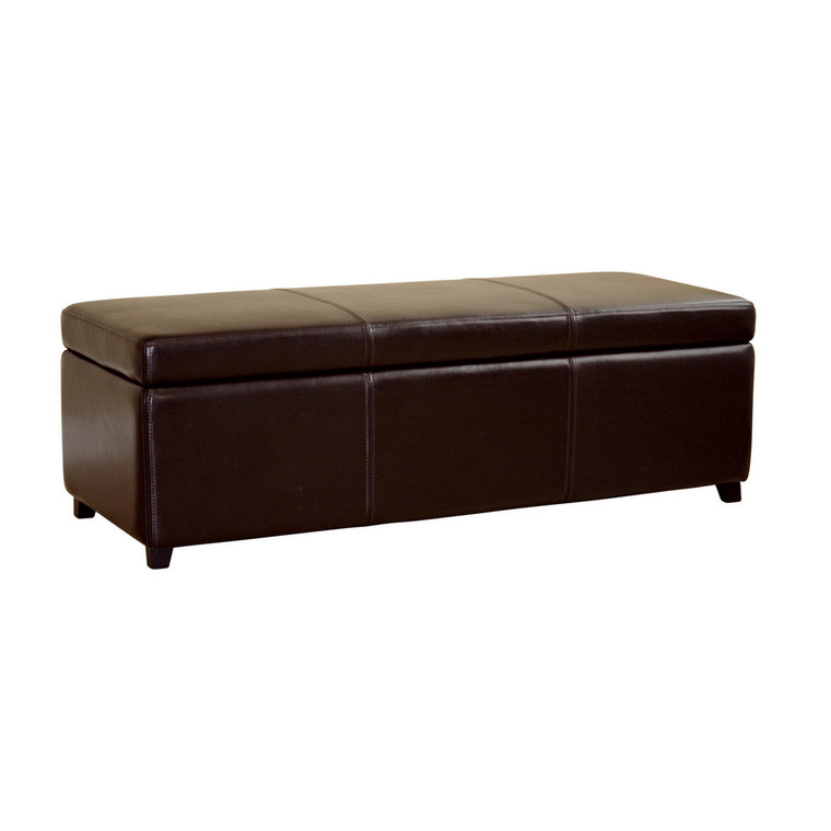 Faux Leather Storage Bench Ottoman with Stitching | Stellan Brown