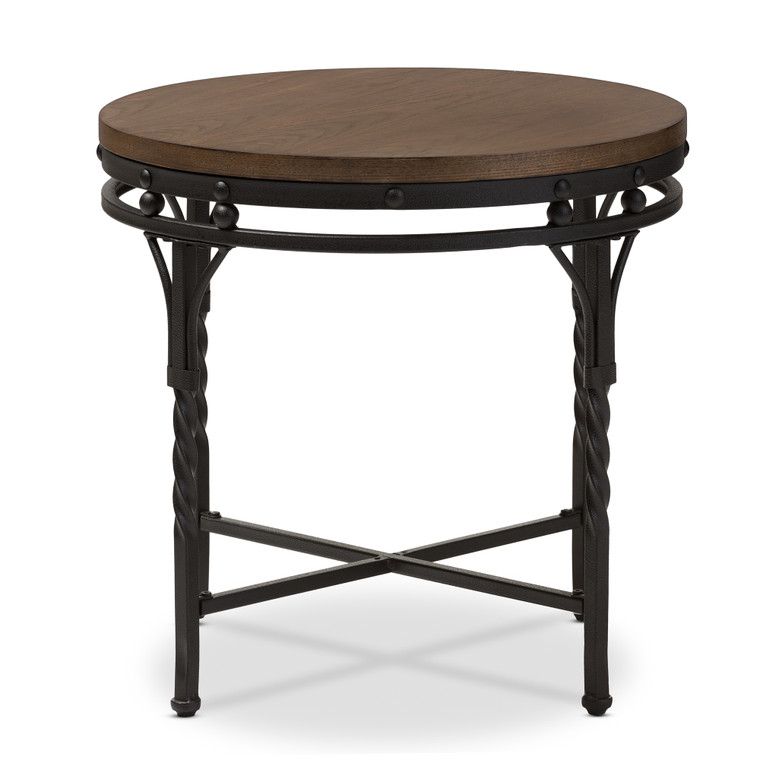 Fionn Vintage Industrial Antique Bronze Round End Table  | Brown/Antique Bronze