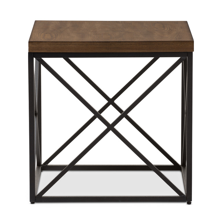 Neldoh Vintage Industrial Antique Bronze End Table | Brown/Antique Bronze