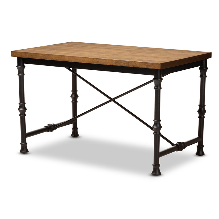 Indver Vintage Rustic Industrial Style Wood and Bronze-finished Criss Cross Desk | Stellan Oak Brown/Stellan Bronze