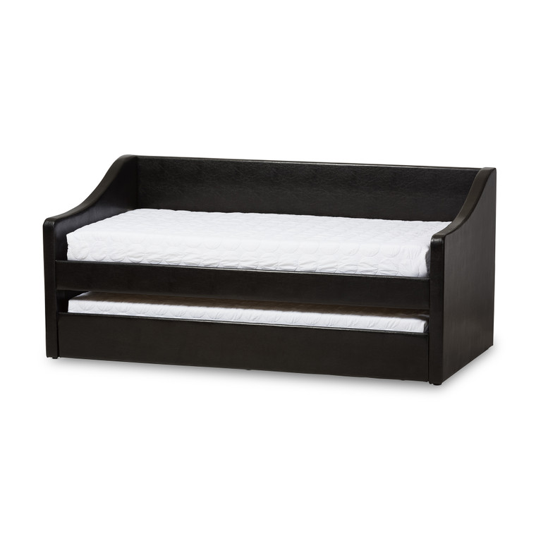 Stormnab Modern and Contemporary Faux Leather Upholstered Daybed with Guest Trundle Bed