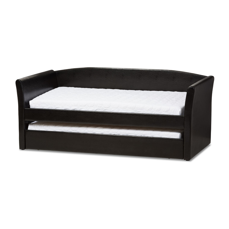 Inocam Modern and Contemporary Faux Leather Upholstered Daybed with Guest Trundle Bed