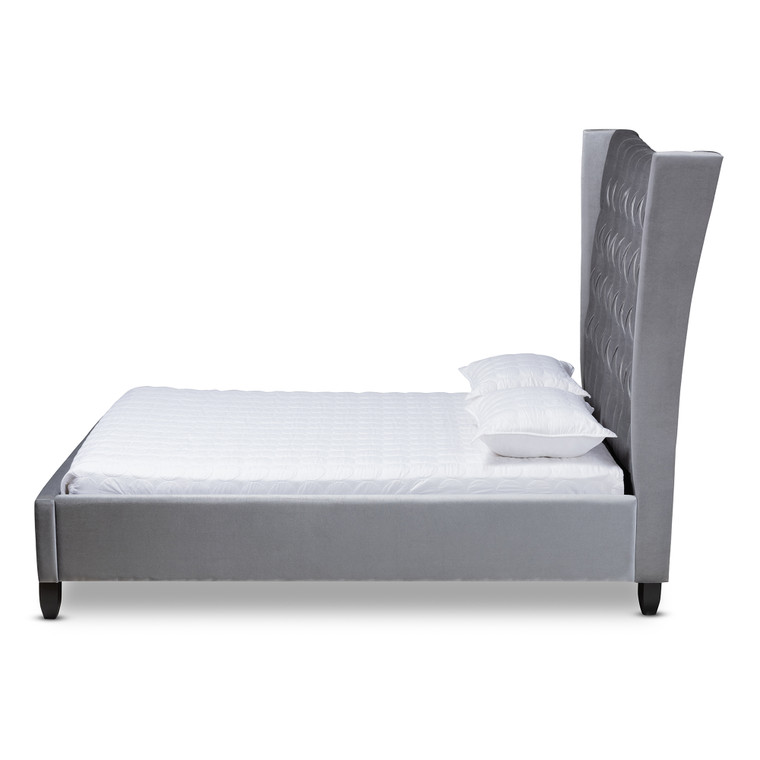 Olavi Glam and Luxe Velvet Fabric Upholstered and Button Tufted Platform Bed with Tall Wingback Headboard