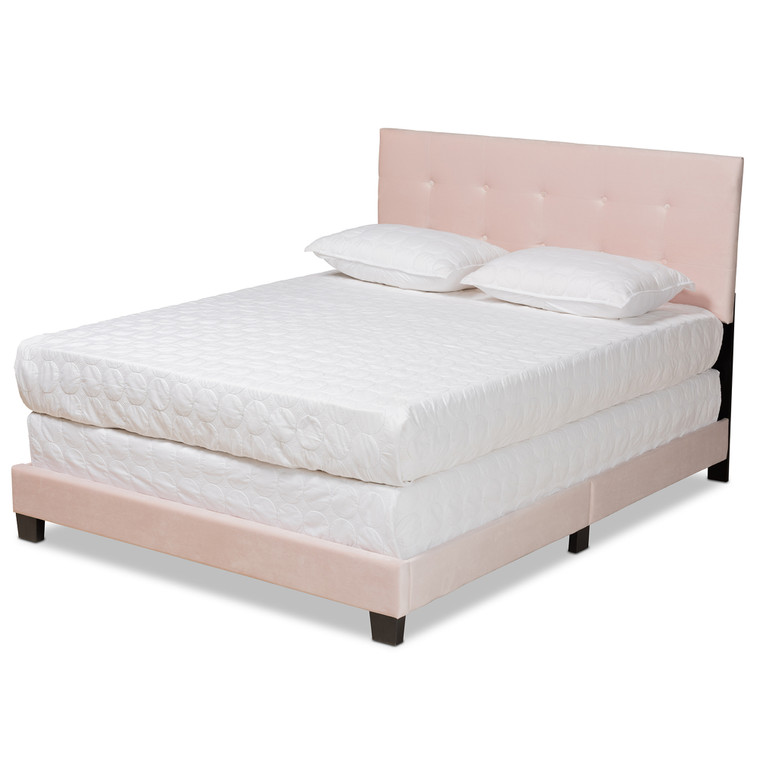Neref Todern and Contemporary Glam Light Velvet Fabric Upholstered Panel Bed