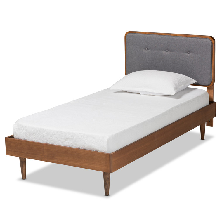 Ashlyn Tid-Century Todern Fabric Upholstered and Ash Platform Bed