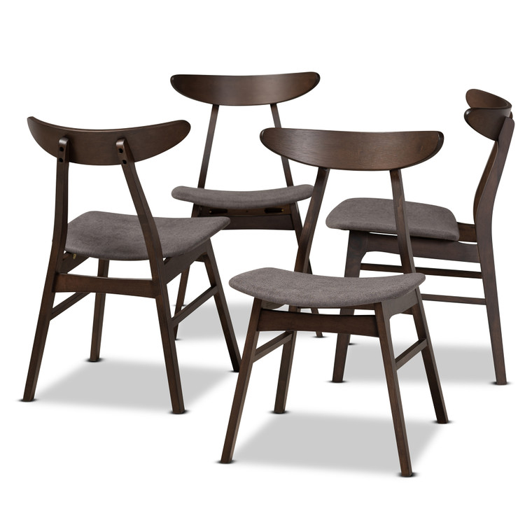 Fenwick Mid-Century Modern Fabric Upholstered Oak 4-Piece Wood Dining Chair Set Set