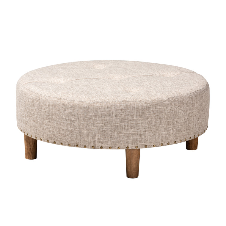 Netvi Todern and Contemporary Fabric Upholstered Natural Wood Cocktail Ottoman