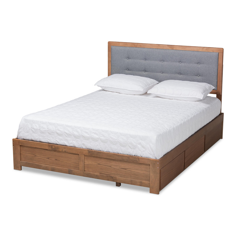Enel Modern and Contemporary Transitional Fabric Upholstered and Ash Platform Storage Bed