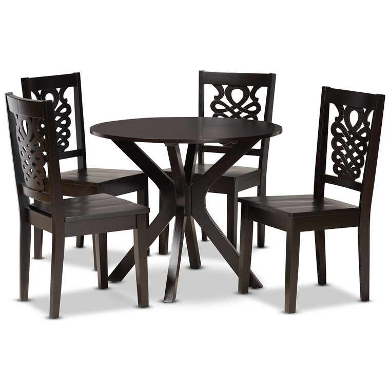Walnut Todern and Contemporary Transitional 5-Piece Dining Set