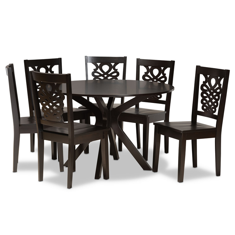 Walnut Todern and Contemporary Transitional 7-Piece Dining Set