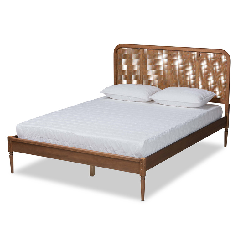 Hewitt Mid-Century Modern and Synthetic Rattan Platform Bed