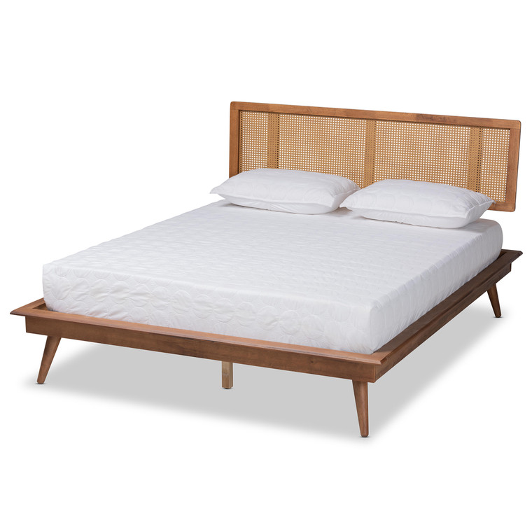 Nurana Mid-Century Modern and Synthetic Rattan Platform Bed