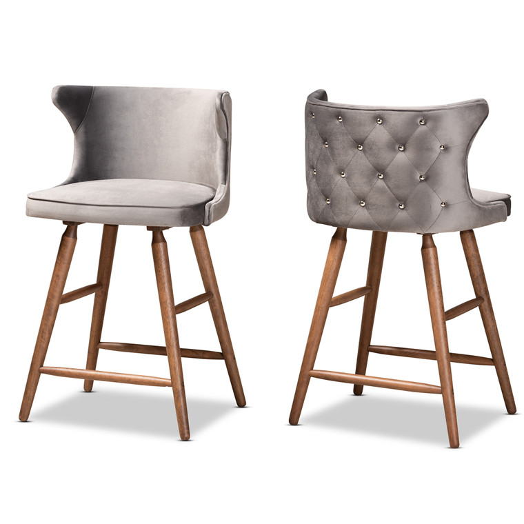 Irasag Todern and Contemporary Transitional Velvet Fabric Upholstered 2-Piece Counter Stool Set