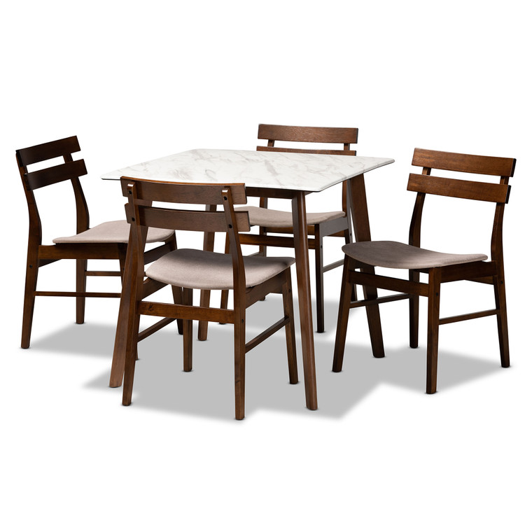 Mondrich Tid-Century Todern Fabric Upholstered 5-Piece Dining Set with Faux Marble Dining Table