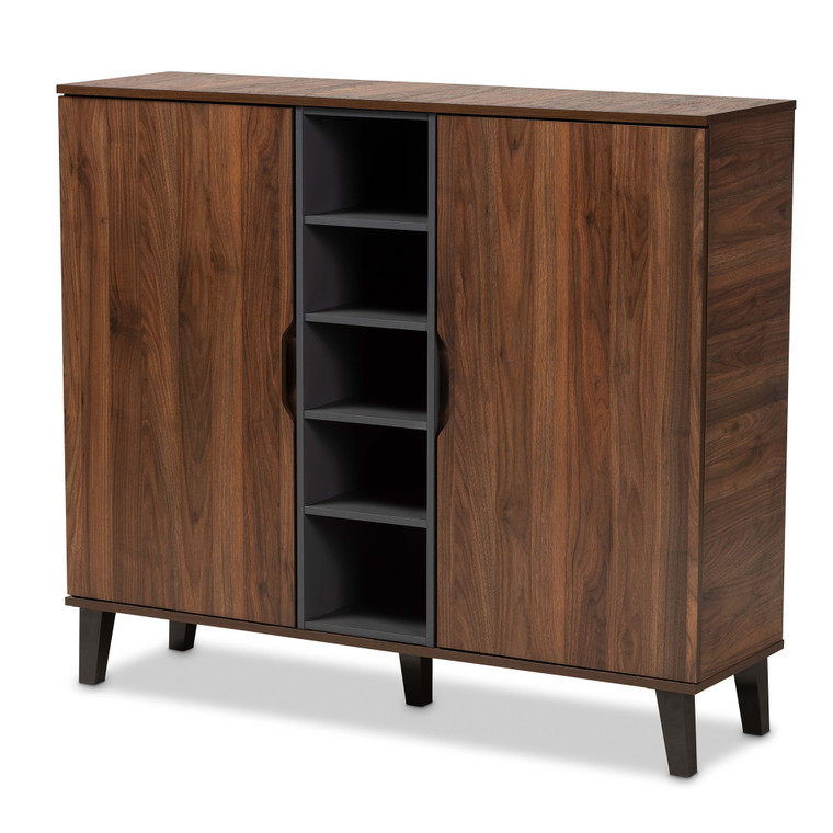 Nadii Mid-Century Modern Two-Tone and Wood 2-Door Shoe Cabinet