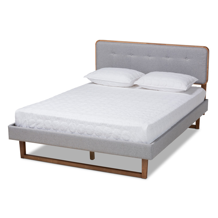 Fiaso Mid-Century Modern Fabric Upholstered and Ash Platform Bed