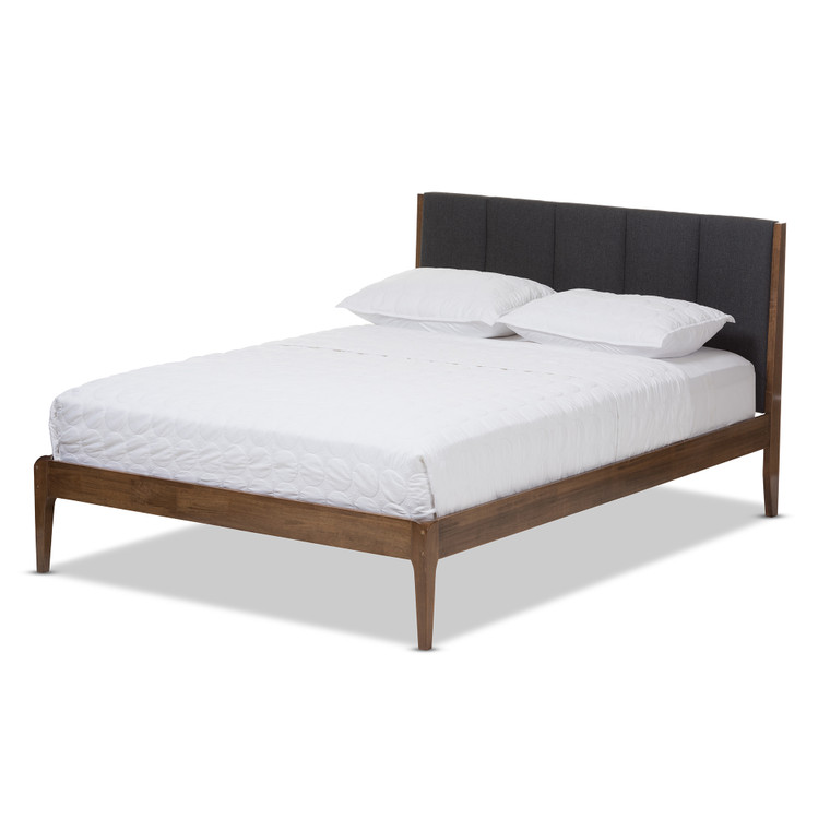 Embers Mid-Century Fabric and Medium Finish Wood Platform Bed