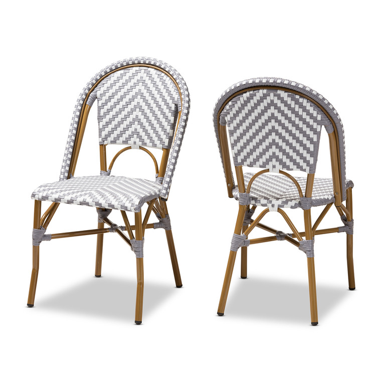 Norval Classic French Indoor and Outdoor Grey and Bamboo Style Stackable Bistro Dining Chair Set of 2