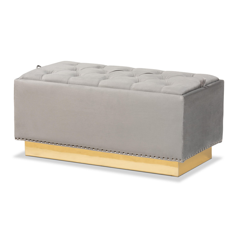 Lopew Glam and Luxe Velvet Fabric Upholstered and Gold PU Leather Storage Ottoman