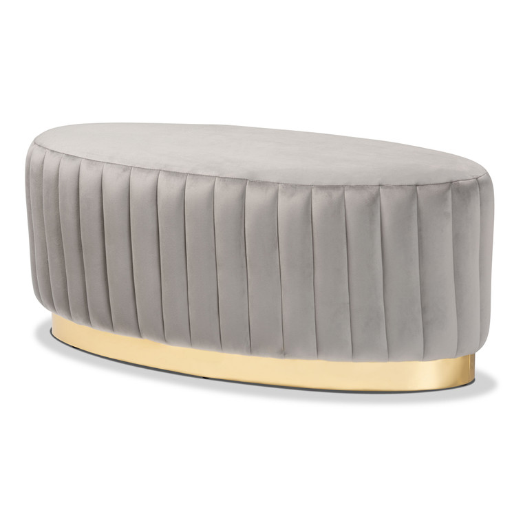 Anarik Glam and Luxe Velvet Fabric Upholstered and Gold PU Leather Ottoman