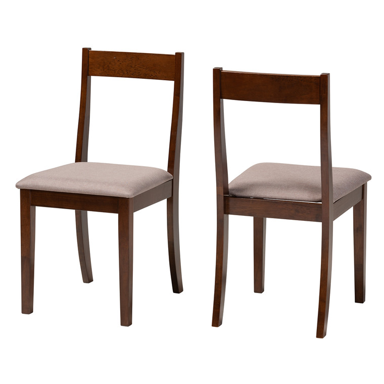 Olacar Tid-Century Todern Warm Fabric 2-Piece Dining Chair Set | Warm Grey/Stellan Brown