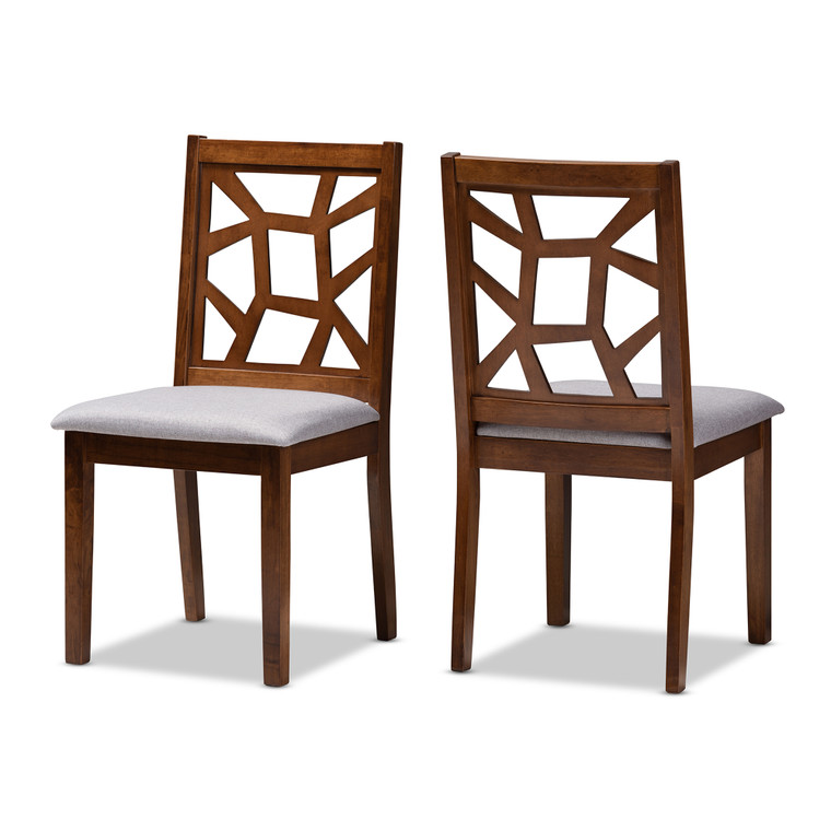 Leneabi Tid-Century Fabric Upholstered and Finished Dining Chair Set of 2 | Grey/Walnut Brown
