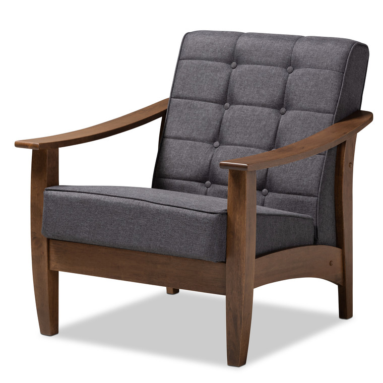 Nelsar Tid-Century Todern Fabric Upholstered Lounge Chair | Gray/Walnut