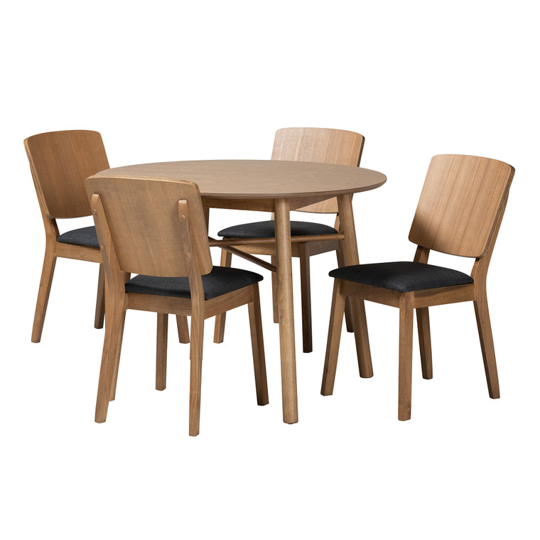 Norvik Tid-Century Todern Fabric and French Oak Rubberwood 5-Piece Dining Chair Set