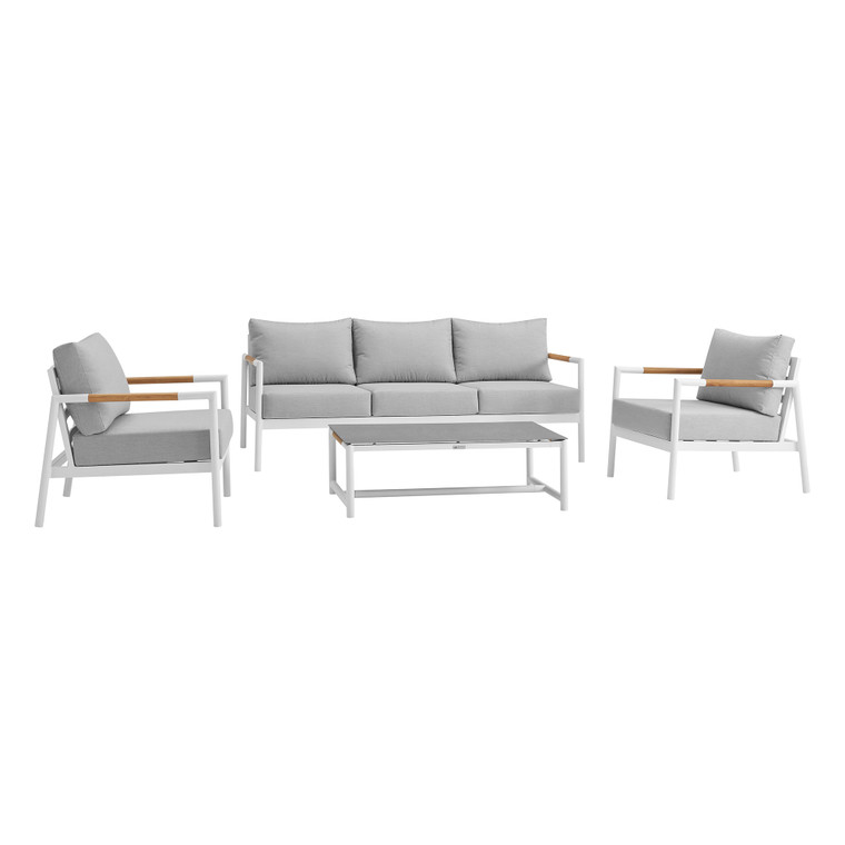 Royal 4 Piece White Aluminum and Teak Outdoor Seating Set