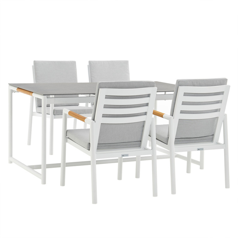 Royal 5 Piece White Aluminum and Teak Outdoor Dining Set