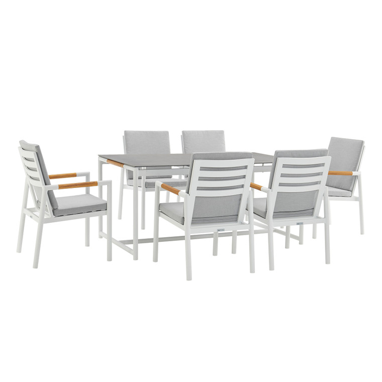 Royal 7 Piece White Aluminum and Teak Outdoor Dining Set