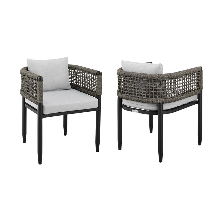 Felicia Outdoor Patio Dining Chair with Gray Rope and Cushions | Set of 2