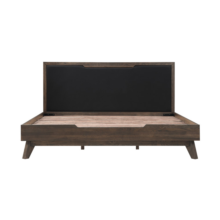 Astoria Platform Bed Frame in Oak with Black Faux Leather