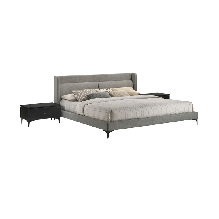 Legend 3 Piece Gray Fabric Platform Bed and Nightstands Bedroom Set