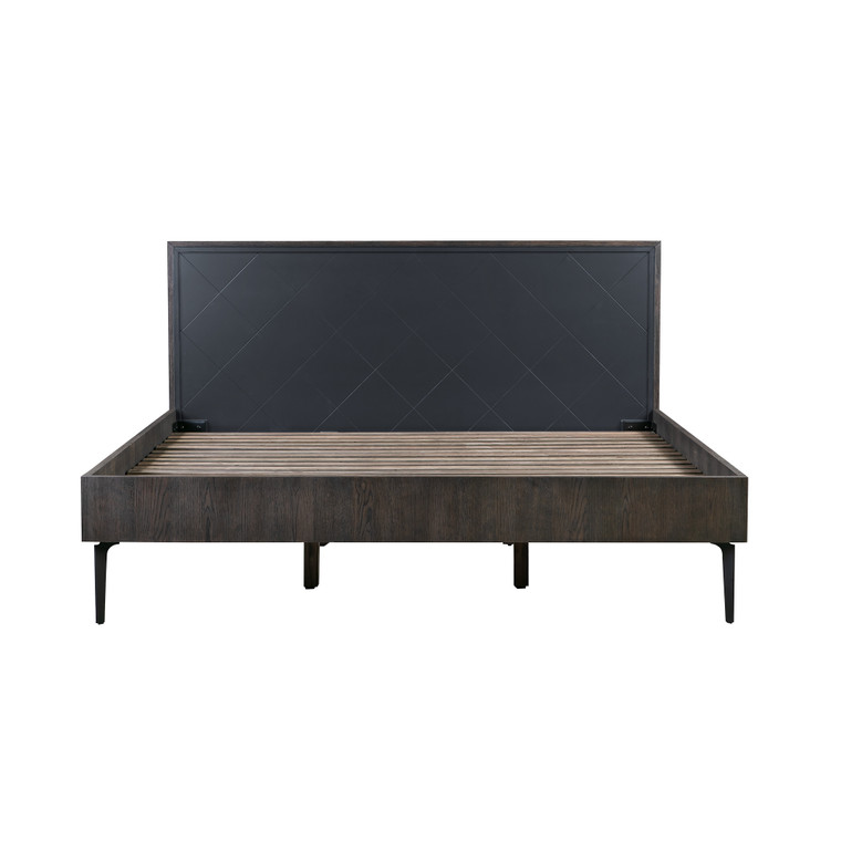 Cross Solid Oak and Metal Platform Bed Frame