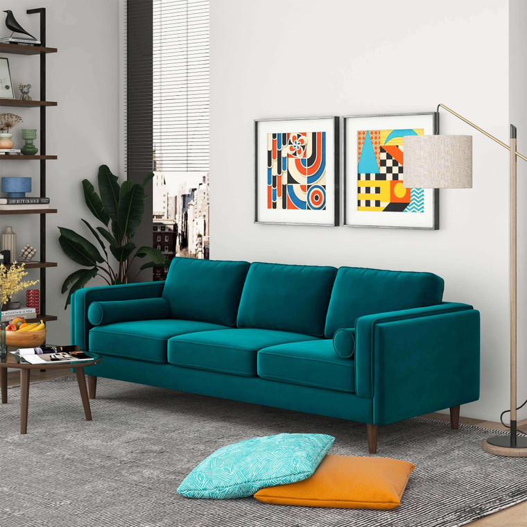 Ember Mid Century Modern Teal Luxury Modern Velvet Sofa
