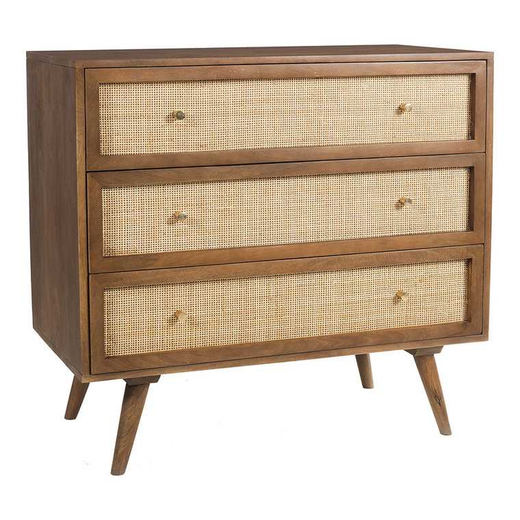 Gavin Solid Wood Three-Drawer Chest with Natural Cane