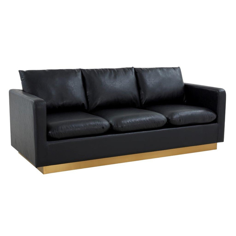 Nervosa Modern Mid-Century Upholstered Leather Sofa with Gold Frame