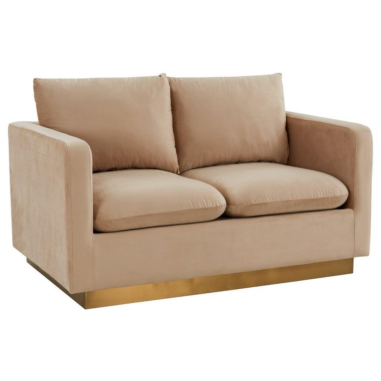 Nervosa Modern Mid-Century Upholstered Velvet Loveseat with Gold Frame