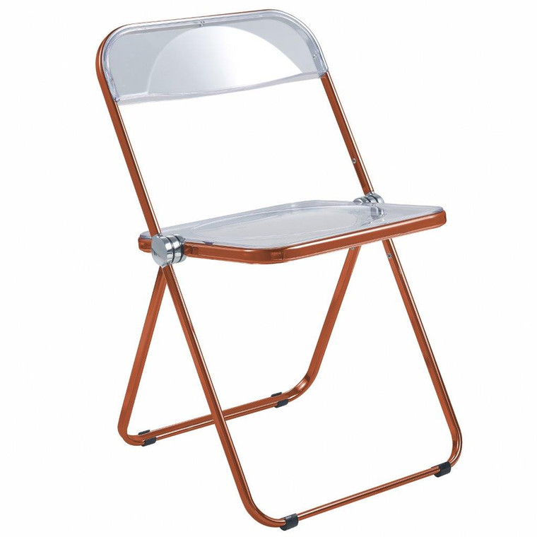Lindon Acrylic Folding Chair With Orange Metal Frame