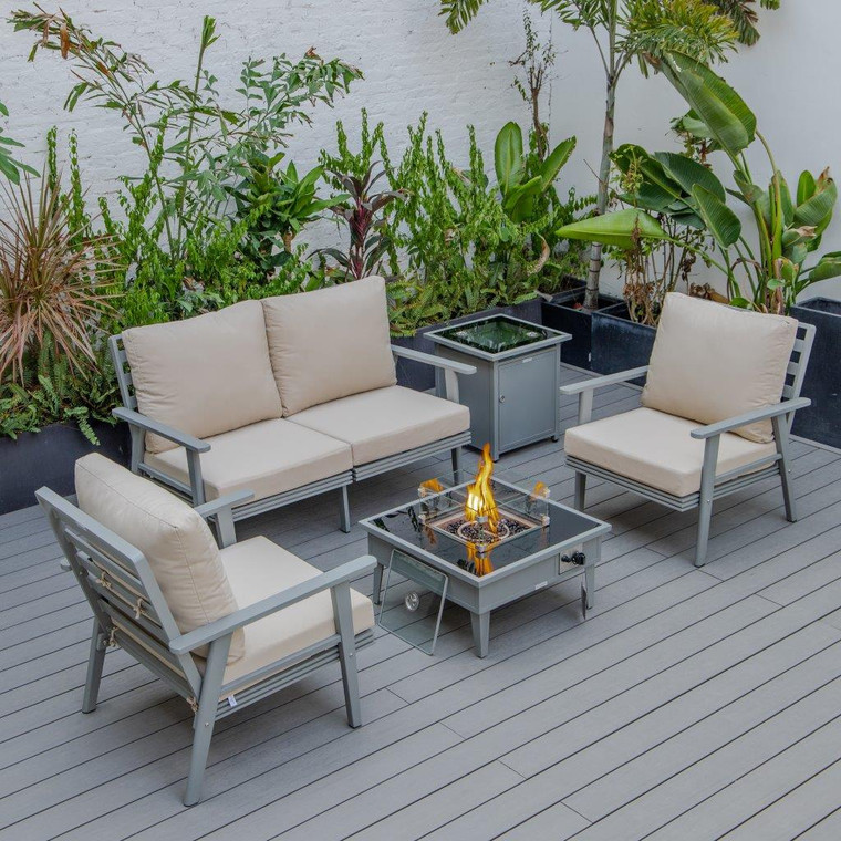 Walbrook Modern Grey Patio Conversation With Square Fire Pit & Tank Holder