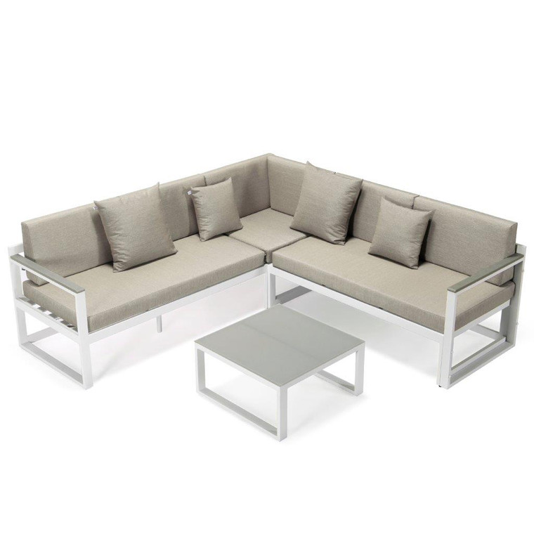 Chesterfield White Sectional With Adjustable Headrest & Coffee Table With Cushions