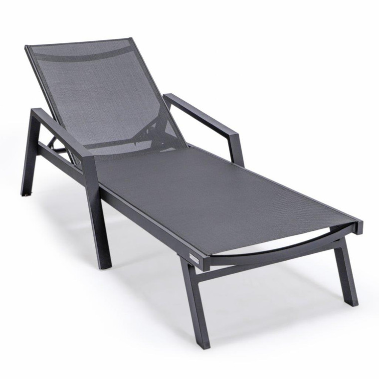 Marlon Patio Chaise Lounge Chair With Armrests in Black Aluminum Frame