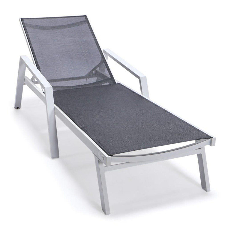 Marlon Patio Chaise Lounge Chair With Armrests in White Aluminum Frame