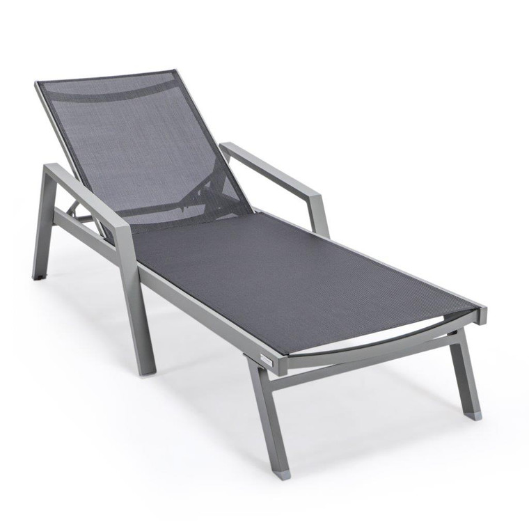 Marlon Patio Chaise Lounge Chair With Armrests in Grey Aluminum Frame