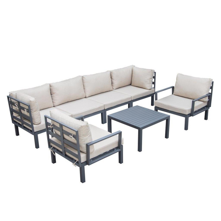 Hamiltonian 7-Piece Aluminum Patio Conversation Set With Coffee Table And Cushions